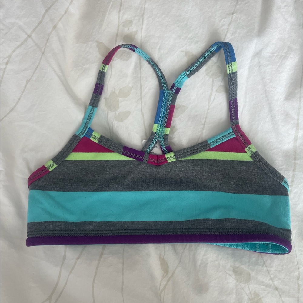 Ivivva Girls Gray Teal Purple Lime Stripe Sports Bra